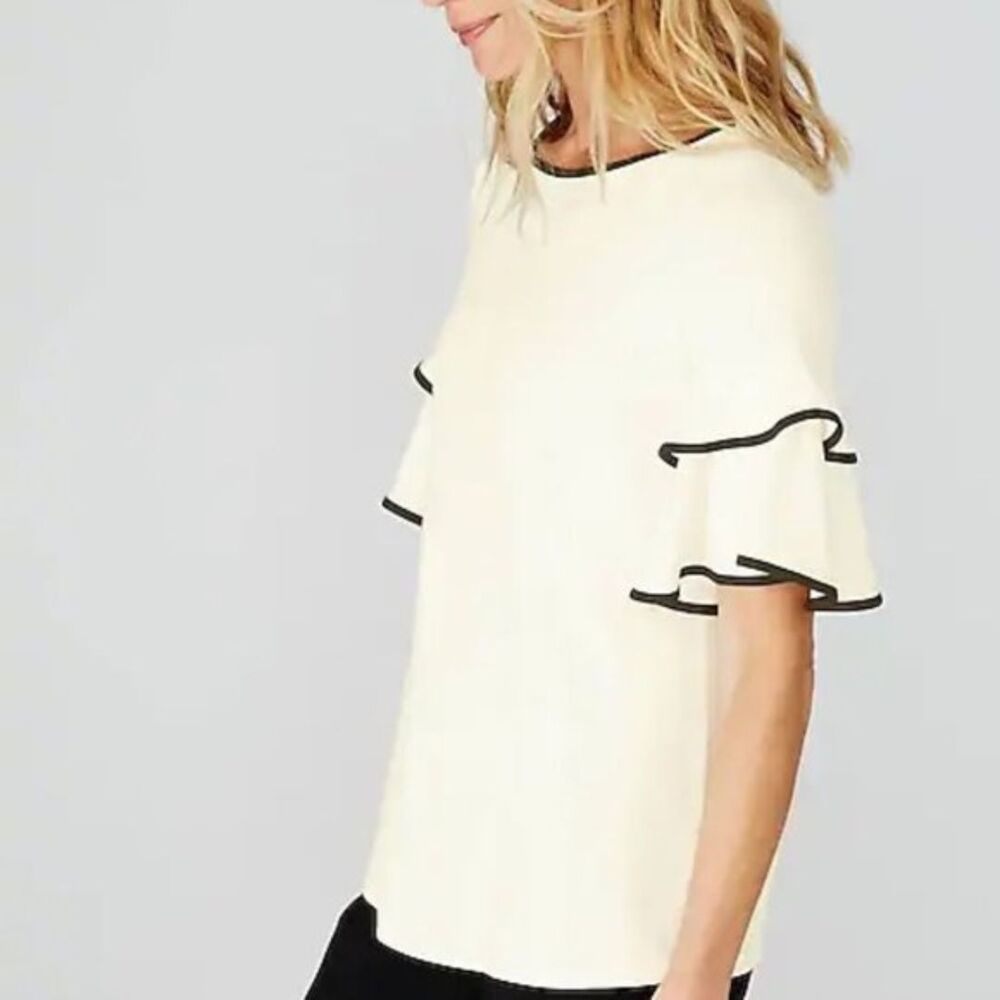 J Jill Wearever Collection Tiered Sleeve Top Size XL Ivory Cream Black New - Picture 2 of 11